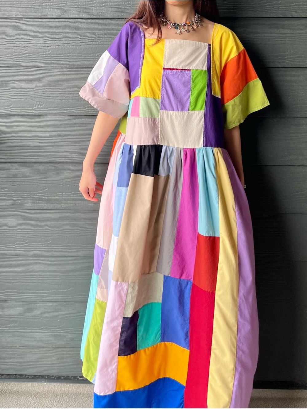 Handmade Quilted Patchwork Colorblock Dress SKU 08121 - Picture 15 of 16
